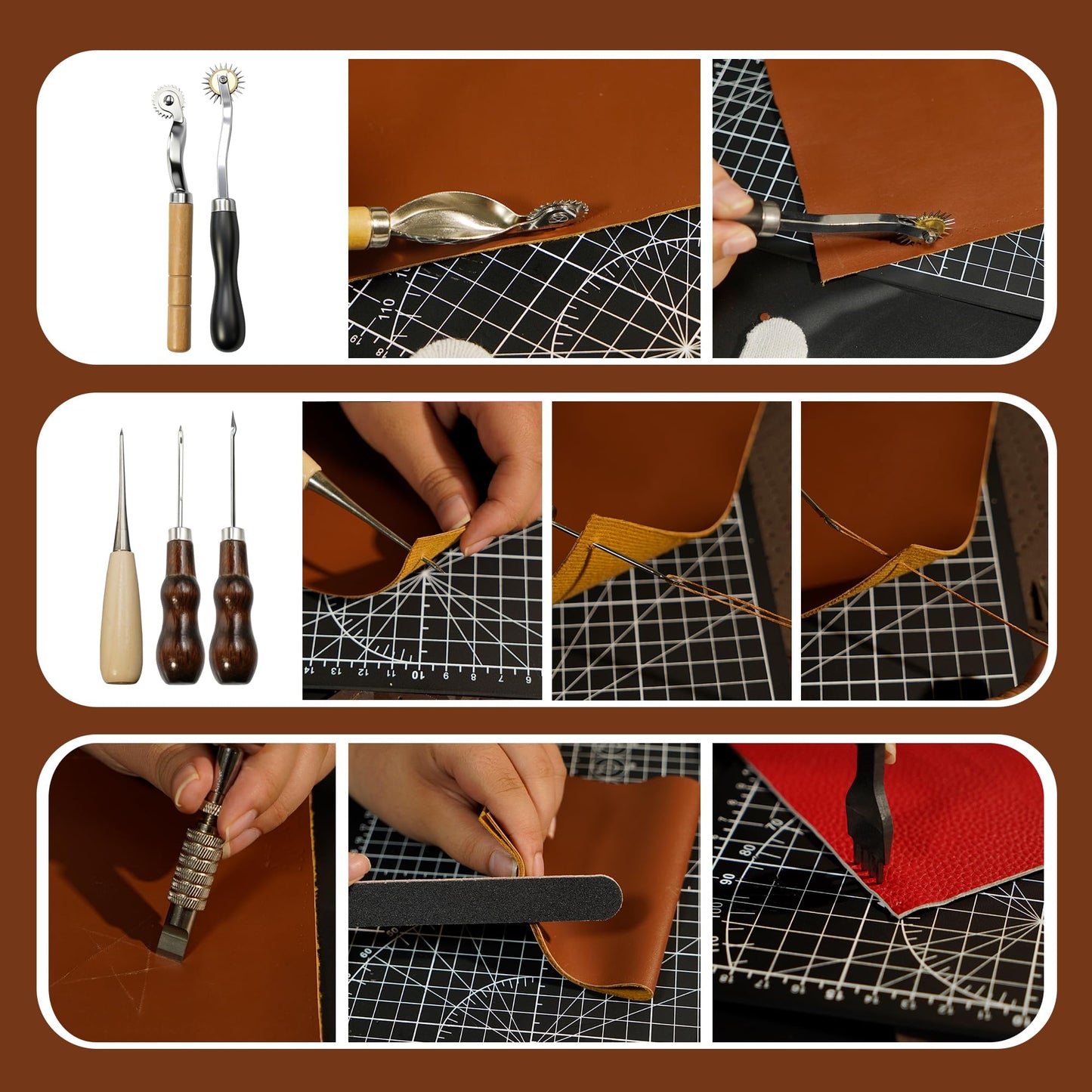 Runfider Leather Working Tool Set 72PCS Professional Leather Craft Tools Kit for Beginners with Carving Cutting Punching Sewing & Stamping Tools Leatherworking Kit for Handicraft DIY