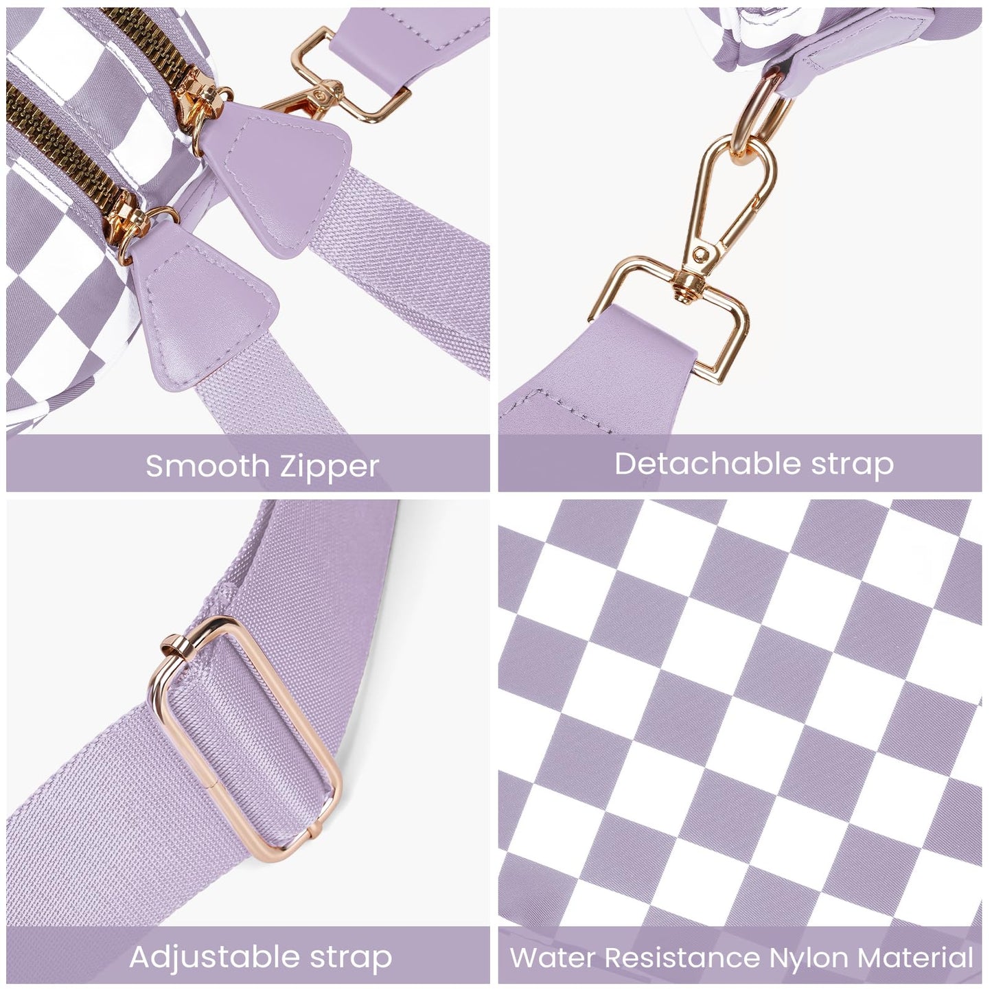 Checkered Crossbody Bum Bags for Women Nylon Checkered Purse Checkerboard Fanny Pack