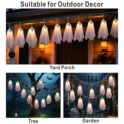 Halloween Decoration String Lights, Light up Ghost Garland, 7.5ft Battery Operated Ghost Lights with 10 LED for Mantle, Fireplace, Window, Porch, Party Indoor Outdoor Decor