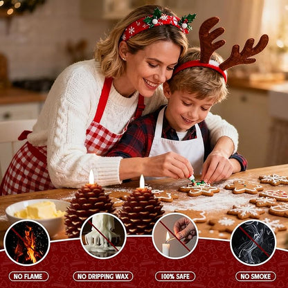 Battery Operated Christmas Candles with Remote and Timer, 2 Pack LED Flameless Pinecone Candles, Flickering Wick Real Wax Pine Cone Candle for Xmas Holiday Fireplace Decoration
