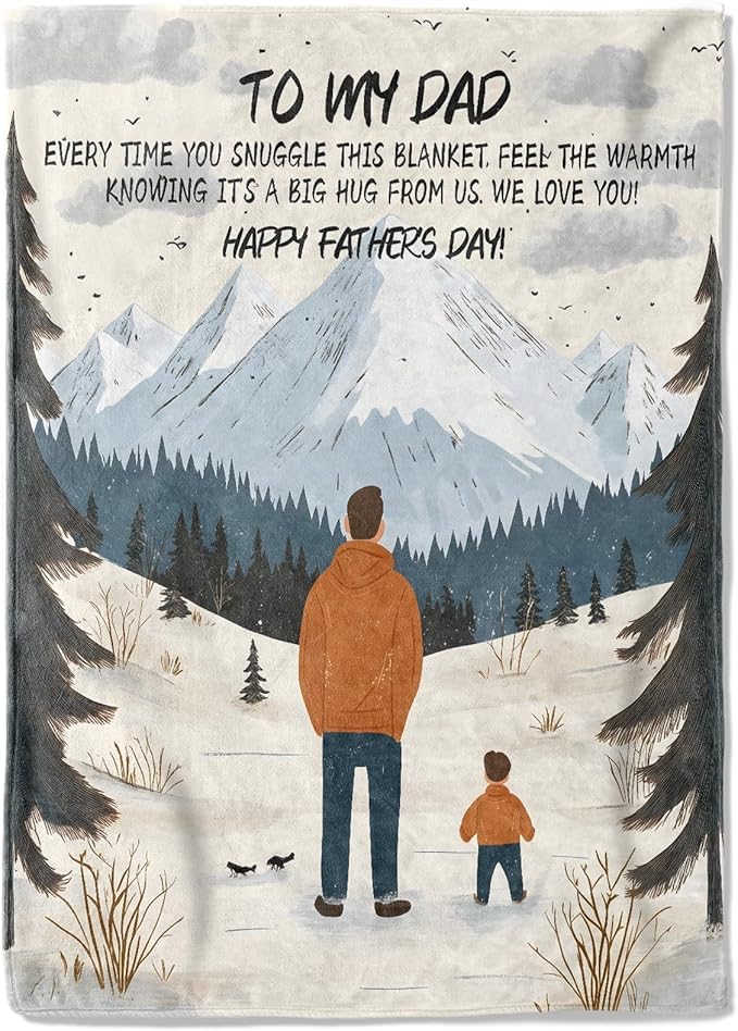 Father's Day Fleece Blanket - 40x50in Dad from Daughter Birthday Heartfelt Message Throw Blankets,Mountain Landscape,Soft Cozy Lightweight, Ideal for Living Room Home Decor and Men Gifts