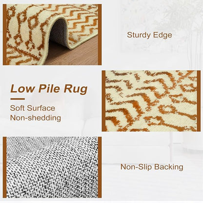 Moroccan Area Rugs 3x5,Ultra Soft Washable Rugs for Living Room, Low-Pile Non-Slip Retro Distressed Brown Rug for Bedroom Entryway Kitchen Home Office Dorm