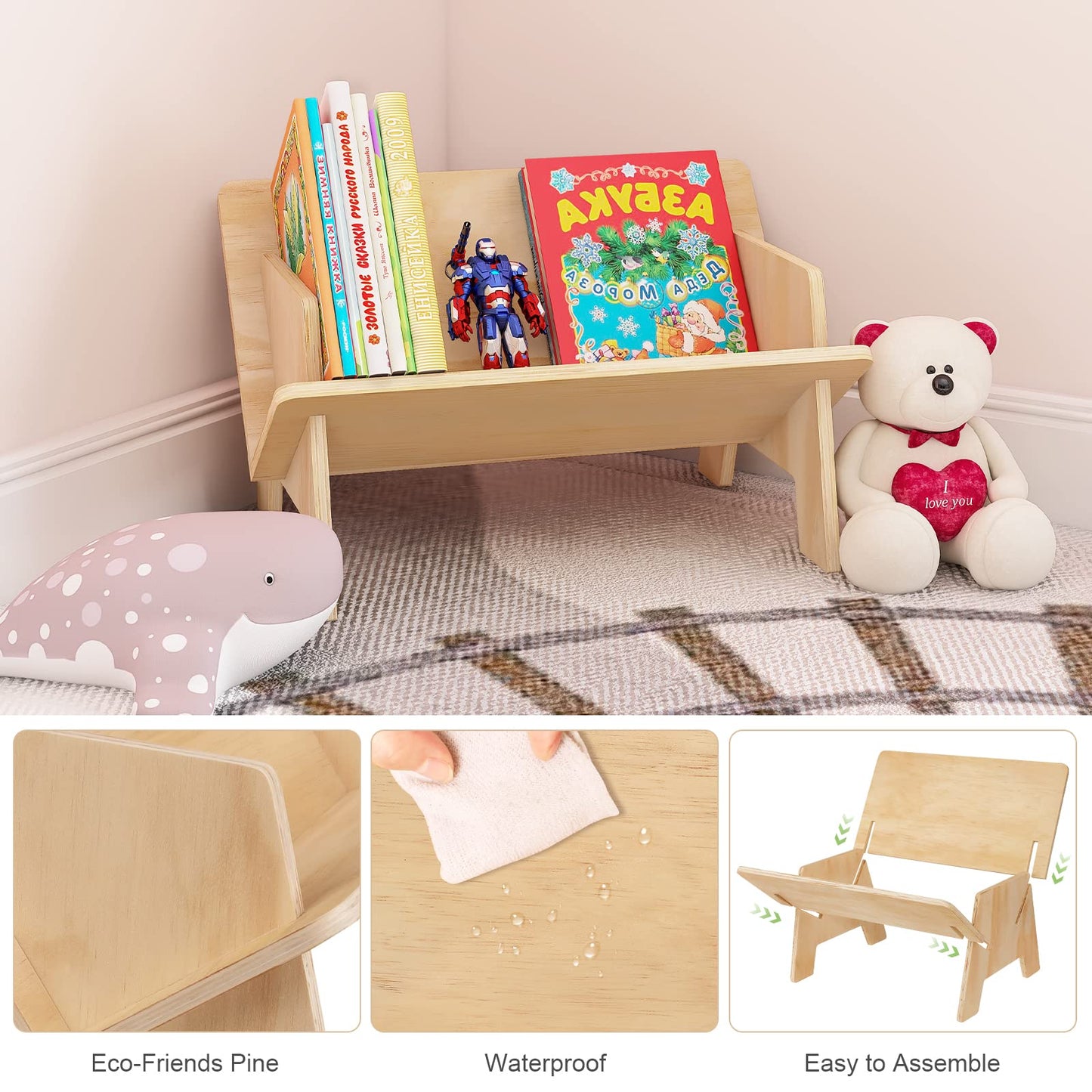 Wooden Tabletop Bookshelf Titled Desktop Bookshelf Cookbook Shelf,Small Bookcases for Magazine Books CDs,Book Rack Desk Book Organizer in Living Room/Office/Bedroom (Burlywood)