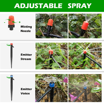 Maotong 240FT Drip Irrigation System Kit, Automatic Garden Watering Misting System for Greenhouse, Yard, Lawn, Plant with 1/2 inch Hose 1/4 inch Distribution Tubing and Accessories