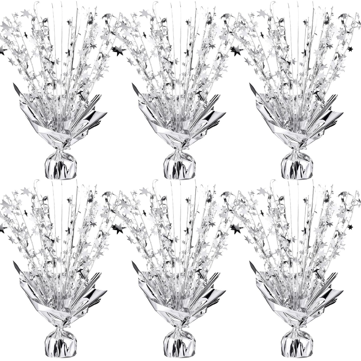 6 Pack Metallic Foil Spray Centerpiece Star Table Decoration Burst Table Centerpieces for Birthday Weddings Anniversaries Christmas New Year Holiday Party Supplies Decor (Silver)