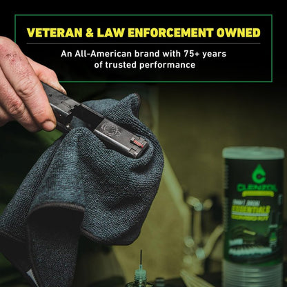 CLENZOIL Field & Range Pistol & Rifle Essentials Gun Cleaning Kit | CLP Spray & Oiler with Bores Cleaner | Clean, Lubricate & Protect | Nylon Brush, Bore Swabs & Microfiber (9mm | 38 Caliber)