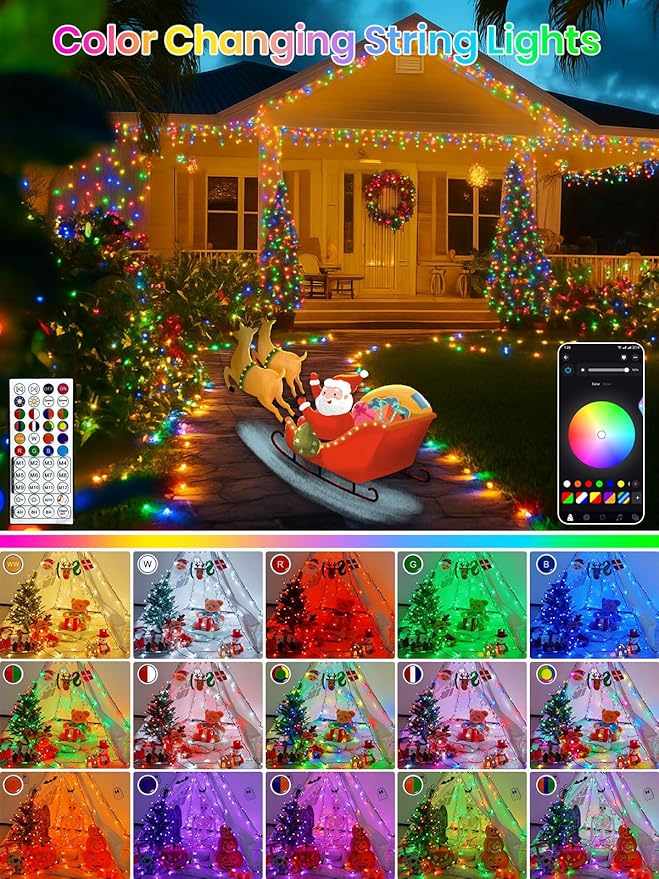 500LED Smart Color Changing Halloween Lights App Controlled, 175FT Waterproof RGB Music Sync Xmas String Light Multiple Modes, Christmas Lights with Remote & Timer Indoor Outdoor Halloween Decorations