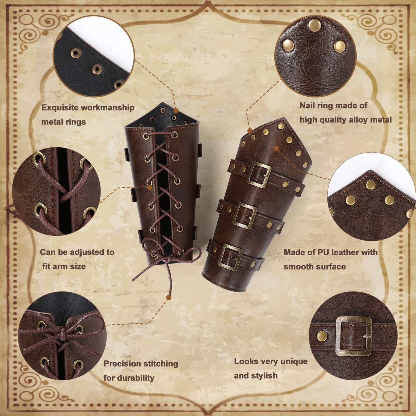 WooHand 3PCS Renaissance Accessories for Men Women – Viking Renaissance Belt, Medieval Pouch & Leather Bracers for Halloween, Ren Faire, Cosplay, LARP