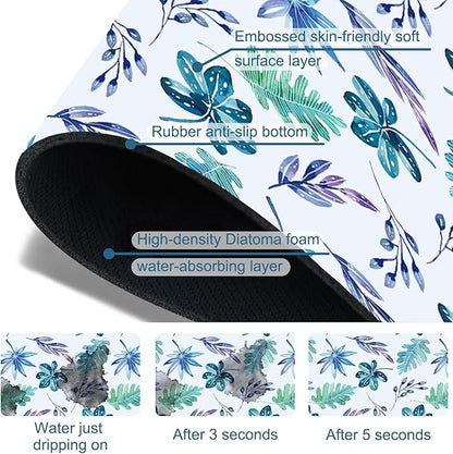 Watercolor Leaves Sink Splash Guard Faucet Mat Tropical Leaves Super Absorbent