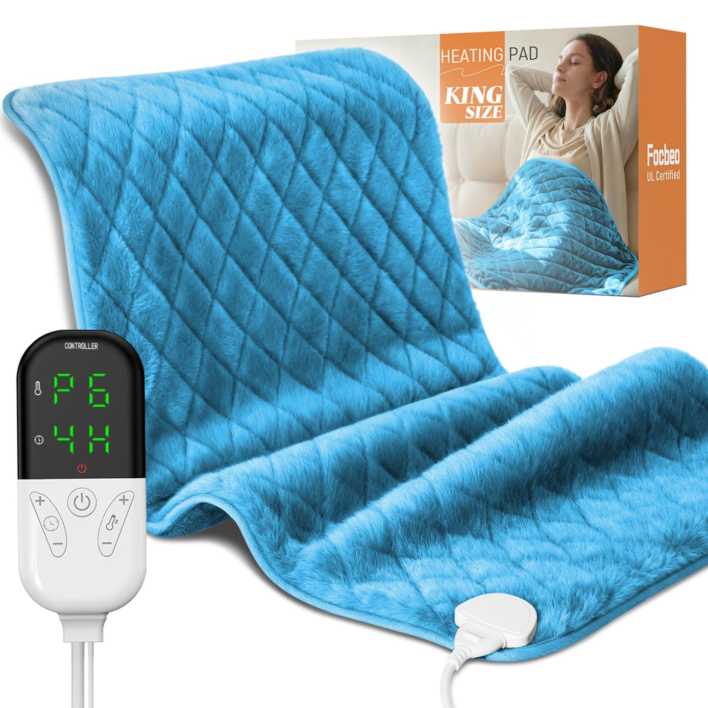 Electric Heating Pad for Period Cramps - 35"x20" XL Large Heated Pads for Back, Neck, Shoulder & Legs Pain Relief, Moist Heat Option, Machine Washable, 6 Heat Settings, Auto Shut Off, Soft Velvet