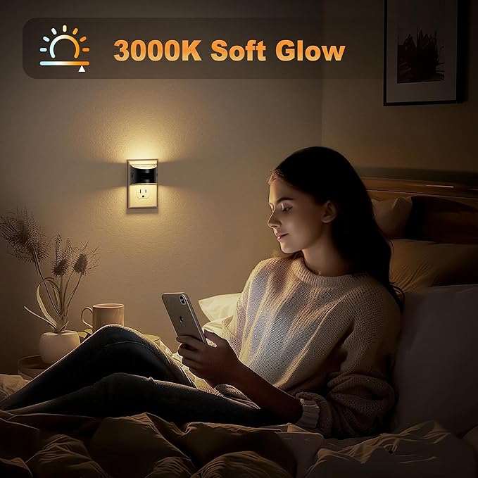 JandCase Motion Sensor Night Light, Night Lights Plug into Wall, Dusk to Dawn Sensor Nightlight with Motion Activated, 30/60/100lm Brightness Dimmable, 3000K Warm White, for Kids Bedroom Hallway