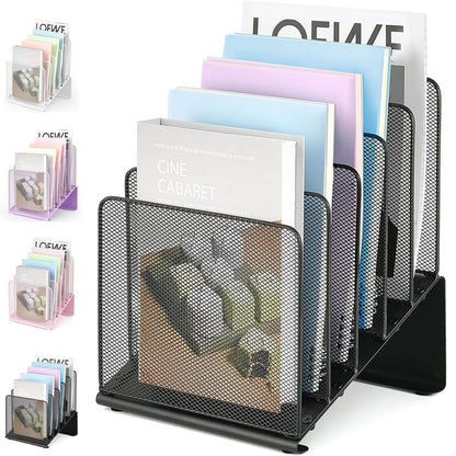 LEKETREE File Organizer for Desk, File Folder Organizer with 5-Section Vertical Rack, Suitable for Home Office Document Organization and Storage(Black)