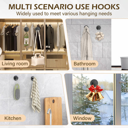 Ninth Five Suction Cup Hooks for Shower, Bathroom Wall Door Hooks for Towels, Robes, Loofahs Hanging, Removable Suction Towel Hook for Tile Glass Mirror, No Drill(4 Pack, Black)