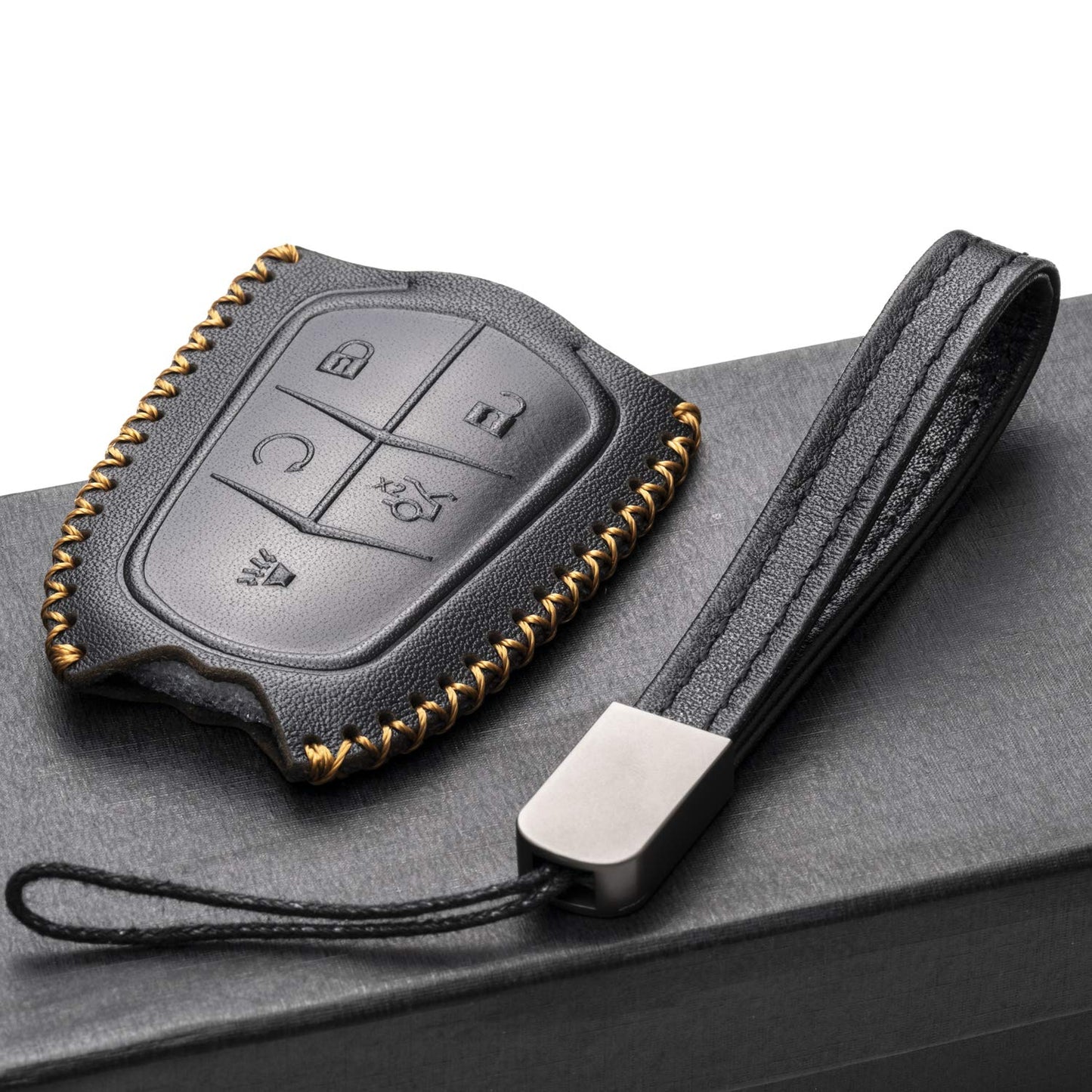 Vitodeco Genuine Leather Smart Key Fob Case - Compatible with Cadillac XT4, XT5, XT6 (2019-2025) - 6-Button, Black