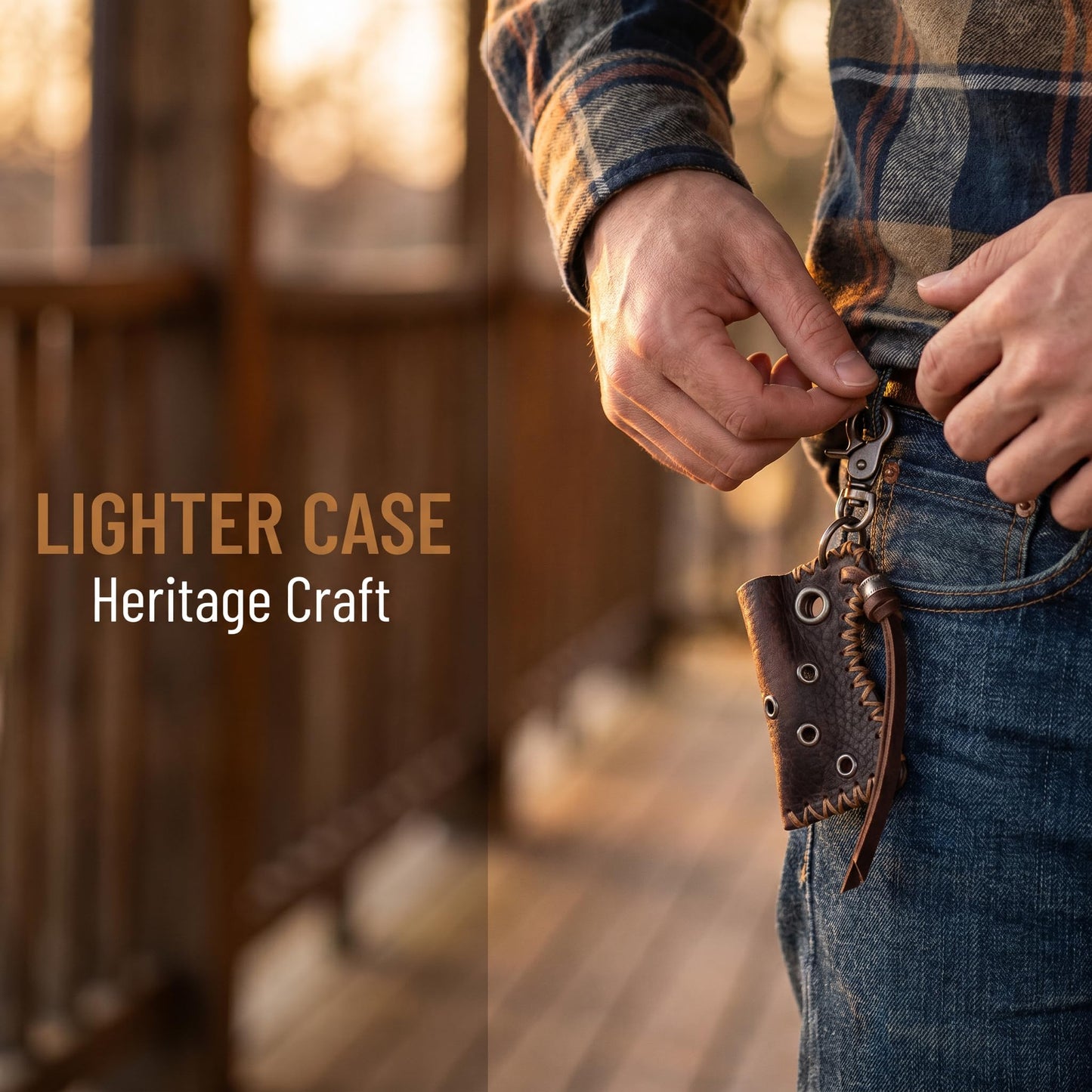Homoyoyo Leather Lighter Case with Buckle Keychain Holder, Holder Keychain for Dark Brown Portable Smoke Lighter Sleeve for Men Outdoor Use
