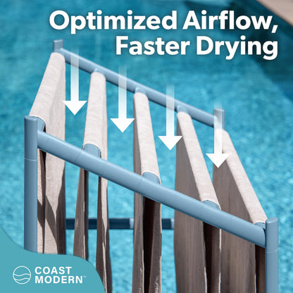 Coast Modern Pool Towel Rack – 5 Beach Towel PVC Drying Rack for Outdoor & Indoor Use - Stone Blue
