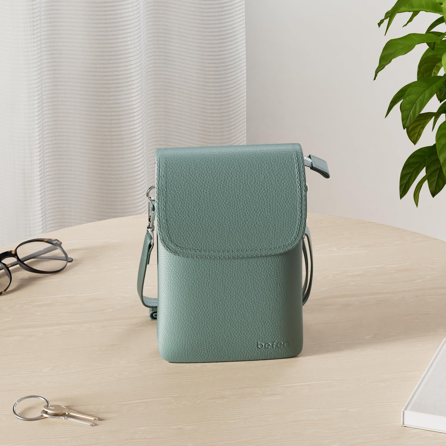 befen Genuine Leather Cell Phone Purse Crossbody, Small Travel Crossbody Bags for Women Trendy Spring Summer, Fit iPhone 15 - Hunter Green