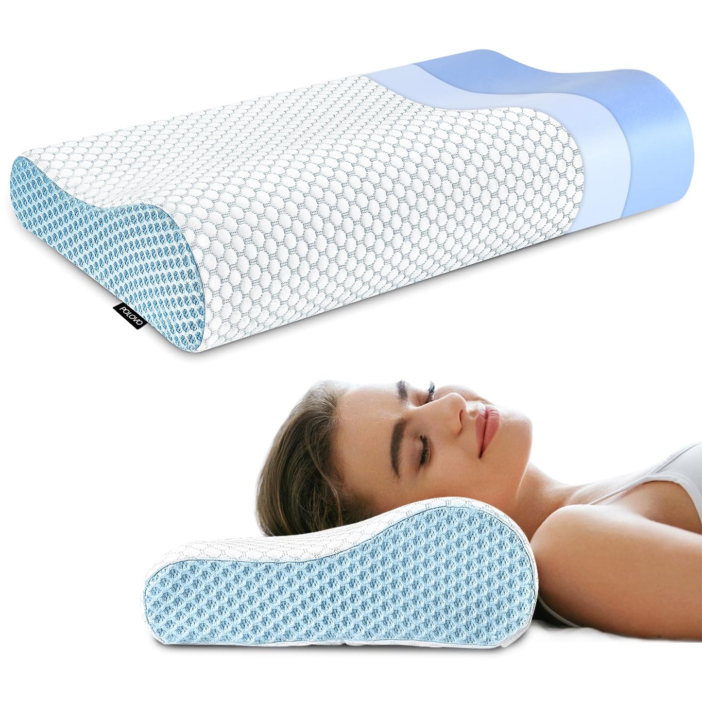 Memory Foam Pillows Neck Pillow Bed Pillow for Sleeping, Ergonomic Cervical Pillow for Neck and Shoulder Pain Relief,Orthopedic Contour Pillow for Side Back Stomach Sleeper(Blue&Grey)