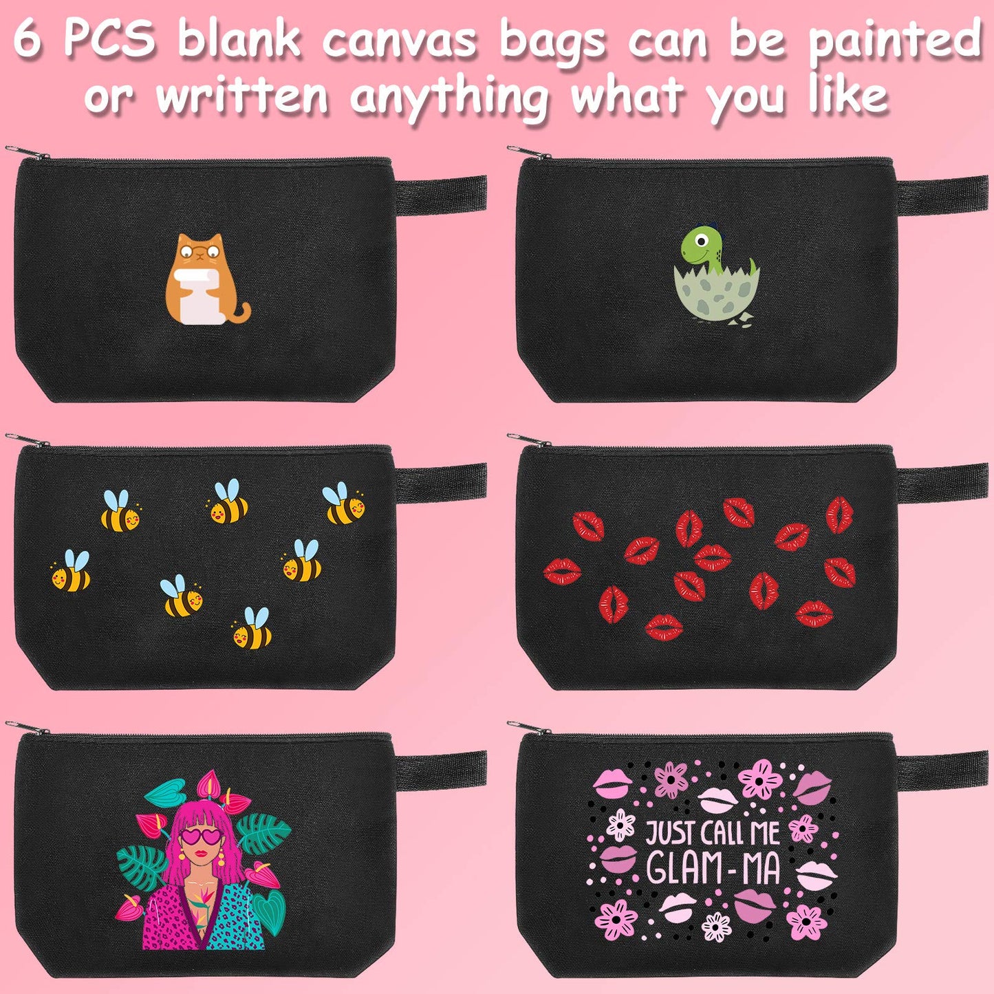 Weewooday 12 Pieces Blank Canvas Makeup Bags with Bottom Handle Bulk Sublimation Blank Zipper Makeup Pouch Canvas Cosmetic Bags for Women Student DIY Craft Travel Toiletry Pencil(Black)