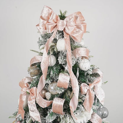 MEEDEE Rose Gold Velvet Wired Ribbon 2.5 Inch - 10 Yards Crushed Velvet for Christmas Tree Decoration, Wreath Supplies, Crafts Bow