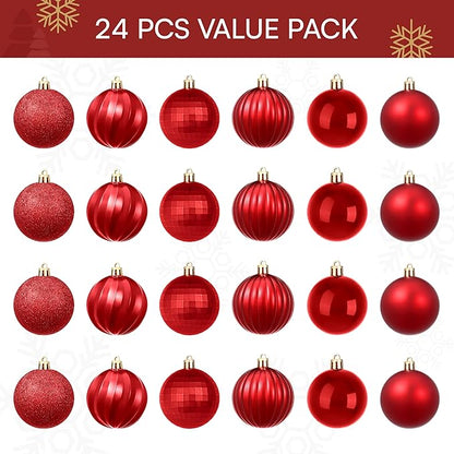Joiedomi 24 Pcs Red Christmas Balls Ornaments Set, 2.36" Christmas Tree Ornaments Shatterproof, Xmas Balls Hanging Decorations for Tree Wreath Garland Holiday Wedding Indoor Party Decor