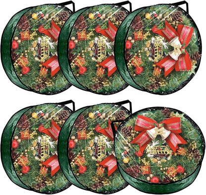 6 PCS Clear Wreath Storage Bag, 24x8 Inch Christmas Wreath Storage Container, PVC+PE Wreath Protector with Handle for Xmas Holiday Seasonal Wreath Garland (Green)