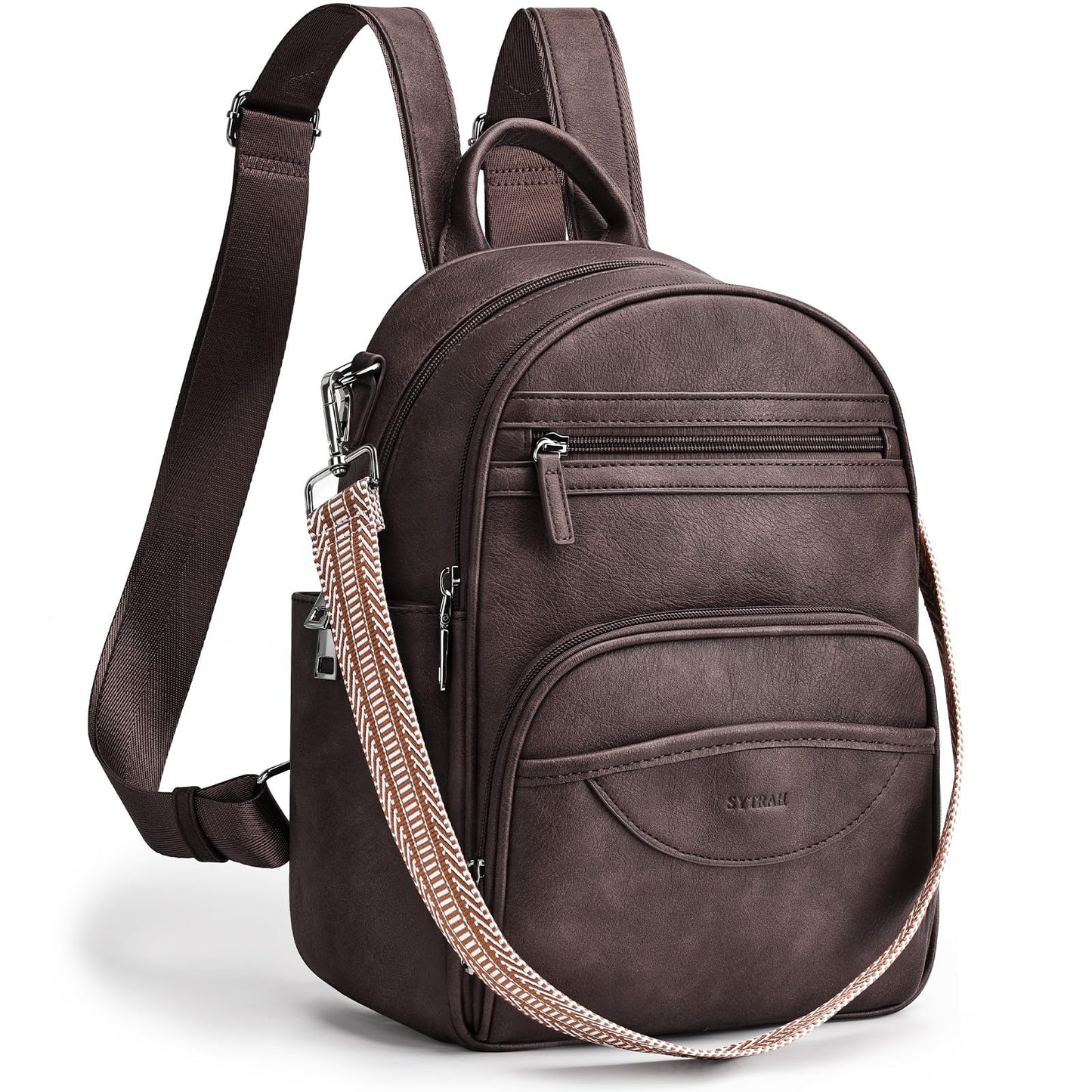 SYTRAH Small Backpack Purse for Women, Mini Backpack Vegan Leather with RFID Blocking & Tablet Pocket, Cute Shoulder Handbag for Travel, School & Work Coffee Brown