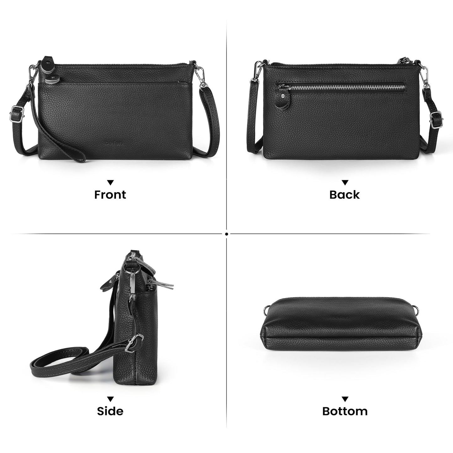 befen Leather Wristlet Wallets for Women, RFID Blocking Small Black Crossbody Bags, Women Leather Purses Handbags Shoulder Bag Trendy Clutch Purse with Adjustable Shoulder Strap and Wrist Strap