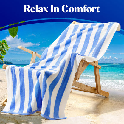 Bliss Casa Beach Towels — 4 Pack, 30 x 60 in — Premium Cotton-Rich Blend, Soft, Absorbent & Quick-Dry Pool Towels, Oversized Cabana Stripes Pool Towel