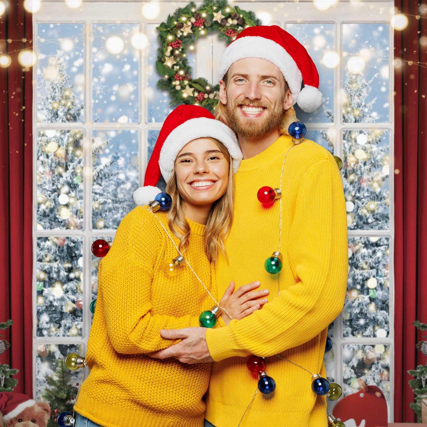 Allenjoy 82" x 59" Christmas Window Backdrop for Photography Winter Merry Xmas Tree Background Snow Holiday Photobooth Portrait Party Banner Festival Photo Studio Props Supplies