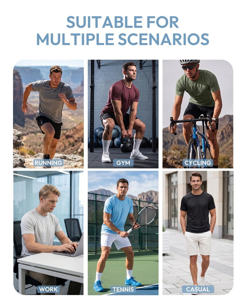 MCPORO Workout Shirts for Men Short Sleeve Quick Dry Athletic Gym Active T Shirt Moisture Wicking 2 Pack Black, Blue Medium