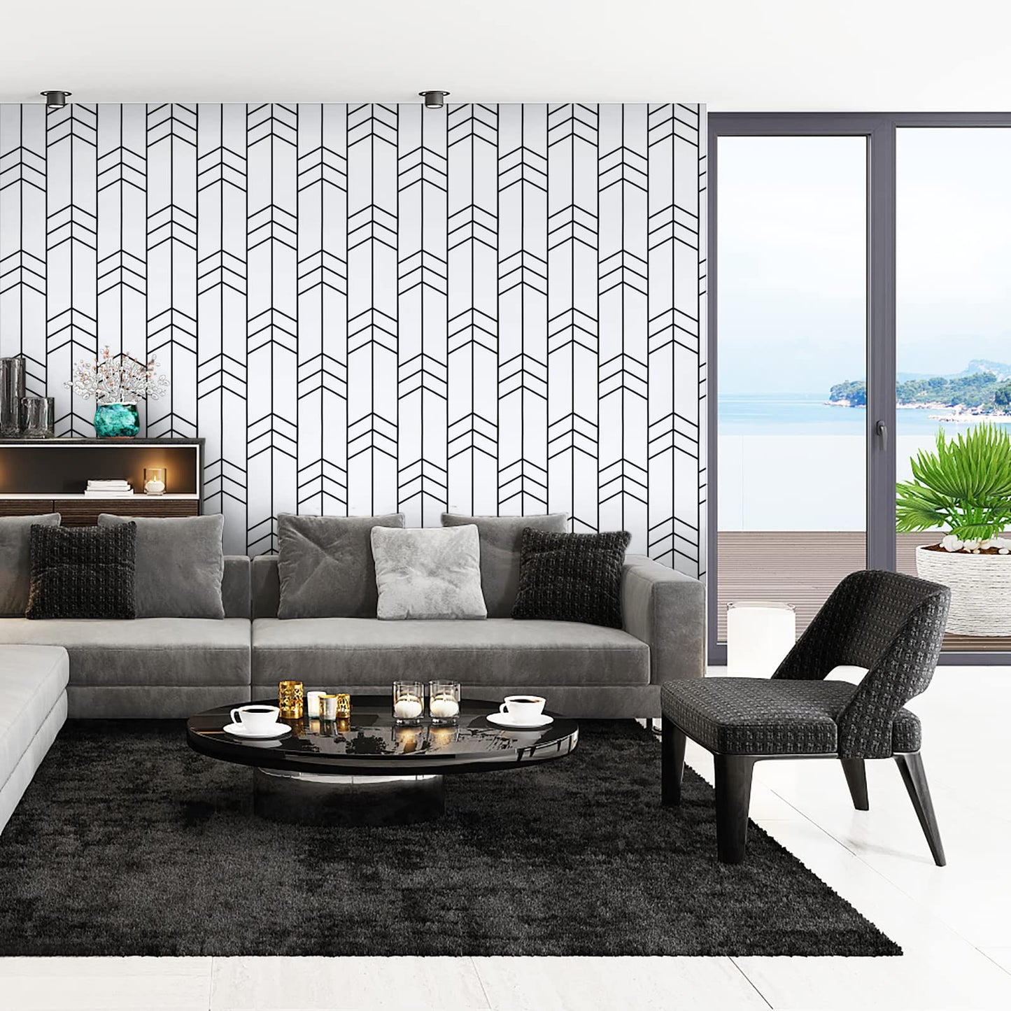 Black and White Wallpaper Peel and Stick Wallpaper Removable Self Adhesive Wall Paper Modern Geometric Contact Paper for Bedroom Bathroom Wall Decor Chevron Stripe Vinyl 17.7"x394" Renter Friendly