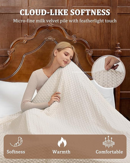 CAROMIO Heated Blanket Twin Size, Waffle Weave Electric Throw Blanket Fast Heating with LCD Controller, 10 Heat Levels & 1-12H Time Settings Auto Off, ETL Certified, Beige, 62" x 84"