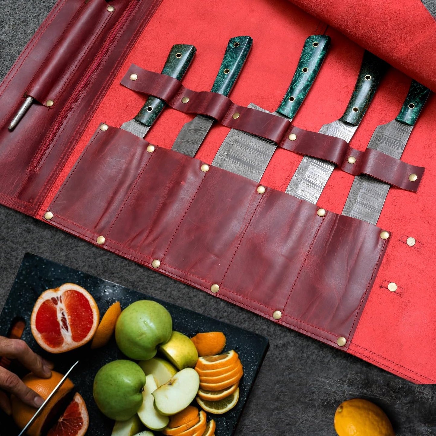Leaflite Leather Knife Roll Bag – Chef Knife Bag with 7 Pockets – Durable Crazy Horse Leather Knife Roll for Professional Chefs – Portable Knife Storage Case