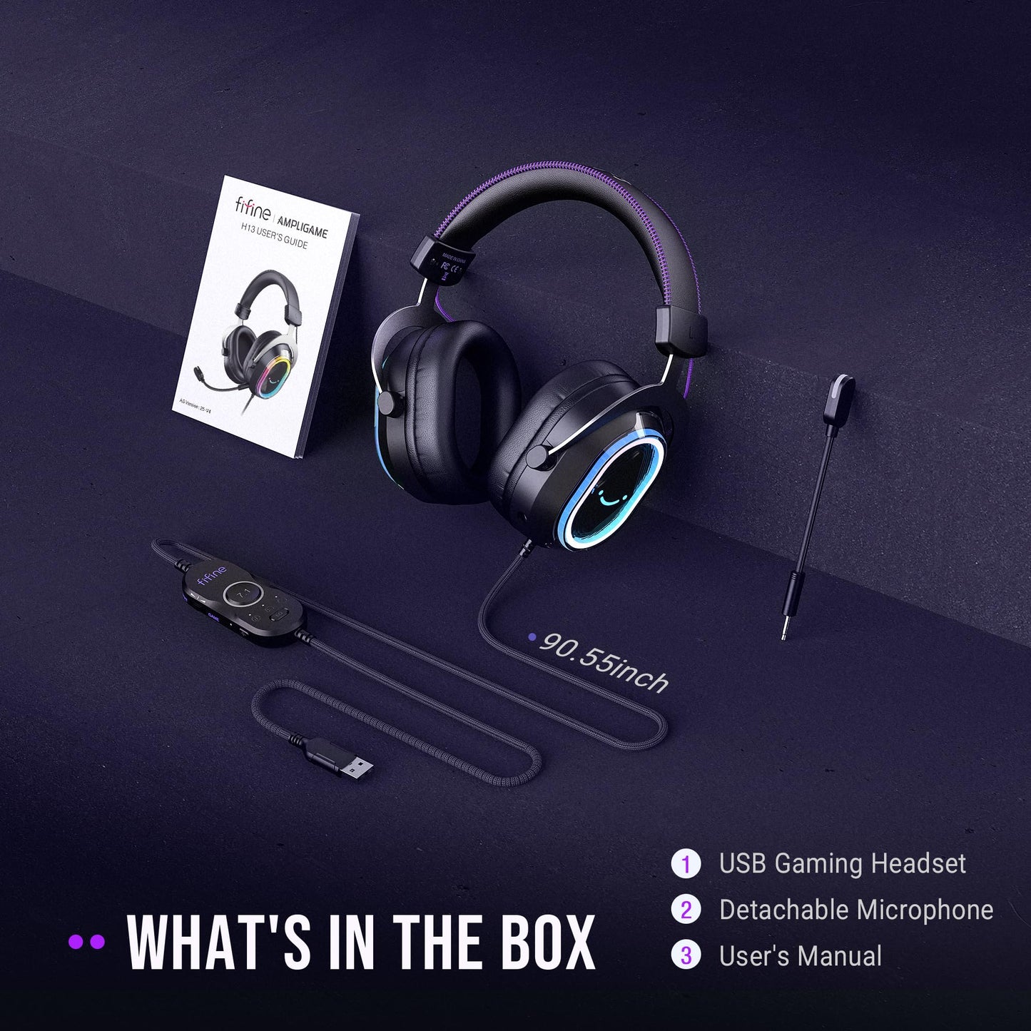 FIFINE Wired USB Gaming Headset: 7.1 Surround Sound - Vibrant Customizable RGB - Game/Chat Balance, Gamer Headphone with Noise Canceling Mic for PC, PS5/PS4, Laptop, Mac - AmpliGame H13BP