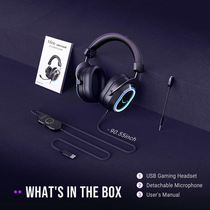 FIFINE Wired USB Gaming Headset: 7.1 Surround Sound - Vibrant Customizable RGB - Game/Chat Balance, Gamer Headphone with Noise Canceling Mic for PC, PS5/PS4, Laptop, Mac - AmpliGame H13BP