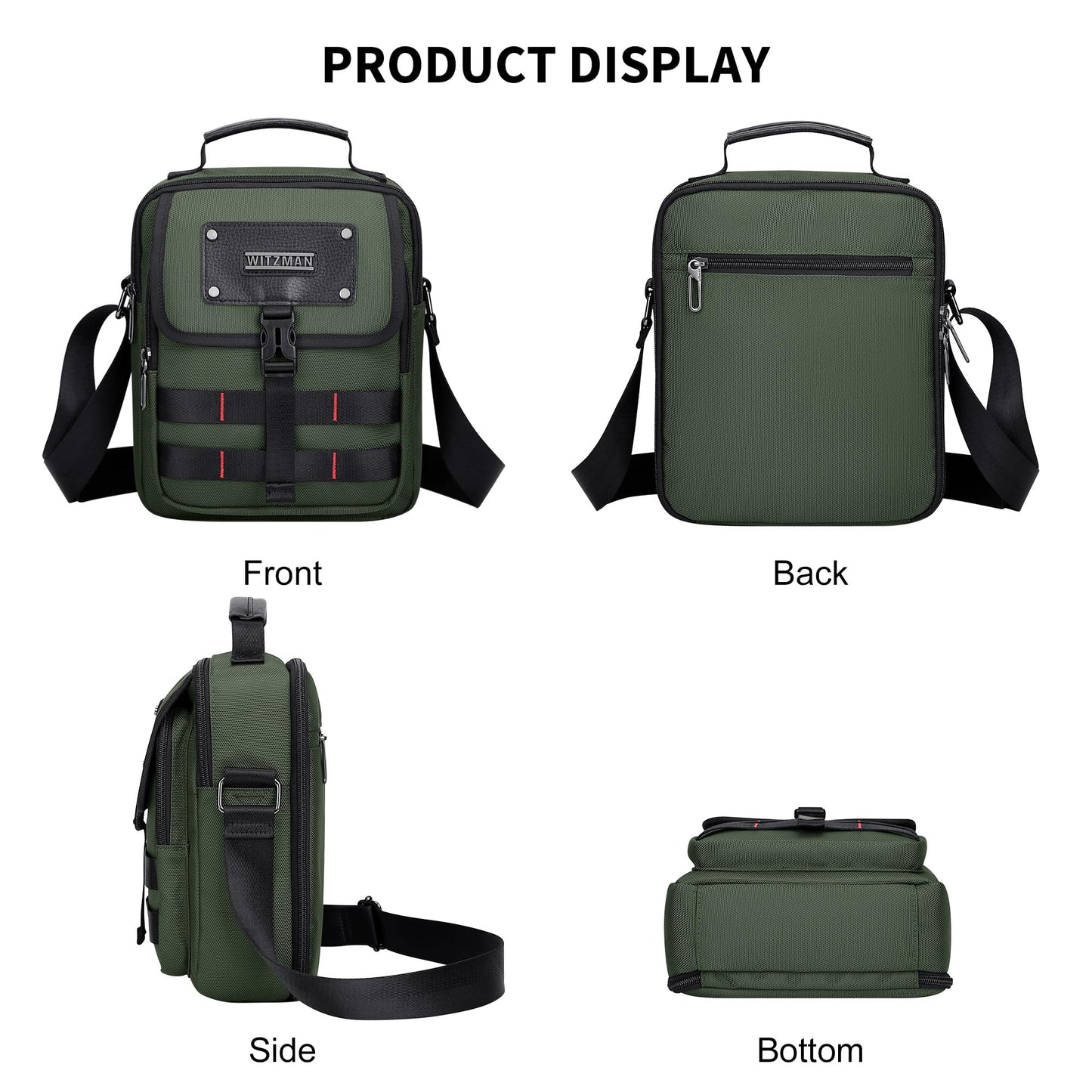 WITZMAN Crossbody Bag for Men Casual Messenger Bag Satchel Nylon Shoulder Bag Lightweight Man Purse for Work Travel（B708 Army Green）