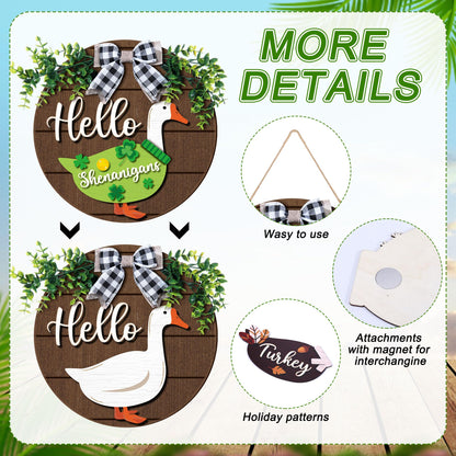 Weysat 13 Pcs Interchangeable Wooden Goose Decor, 11.8 Inch Holiday Seasonal Welcome Changeable Hello Geese Signs Rustic Farmhouse Front Door Round Wreaths Hanging Decorations for Porch Home Outdoor