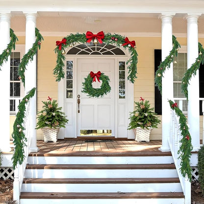 Hananona 4 Pcs 6 Ft Artificial Norfolk Pine Garlands, Realistic Pine Garland, Green Artificial Greenery Garland for Table, Mantle, Wall, Indoor, Outdoor Winter Christmas Decorations (4, 6 FT)