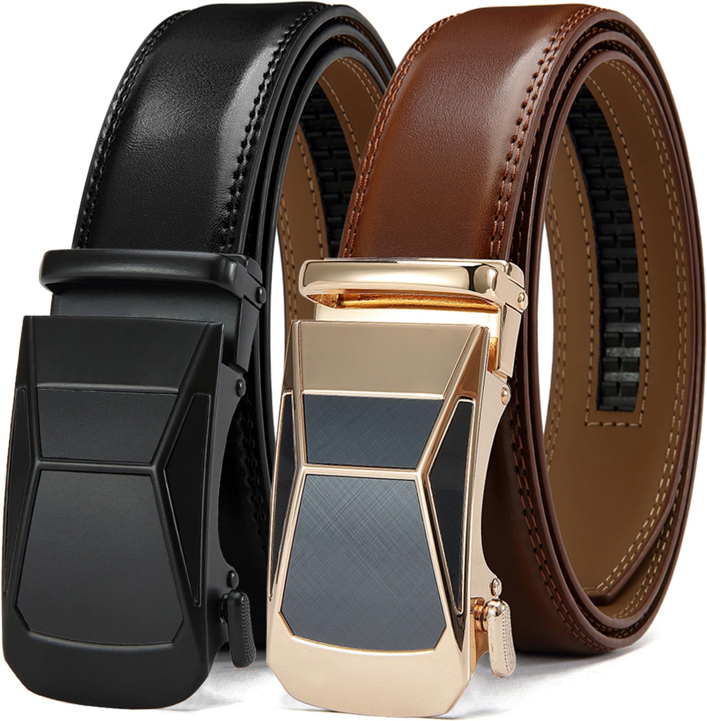 DOOPAI Men's Leather Ratchet Belts 2 Pack Adjustable Click Belt Set for Dress & Casual, Custom Fit 1 3/8" (35mm) -Trim to Fit