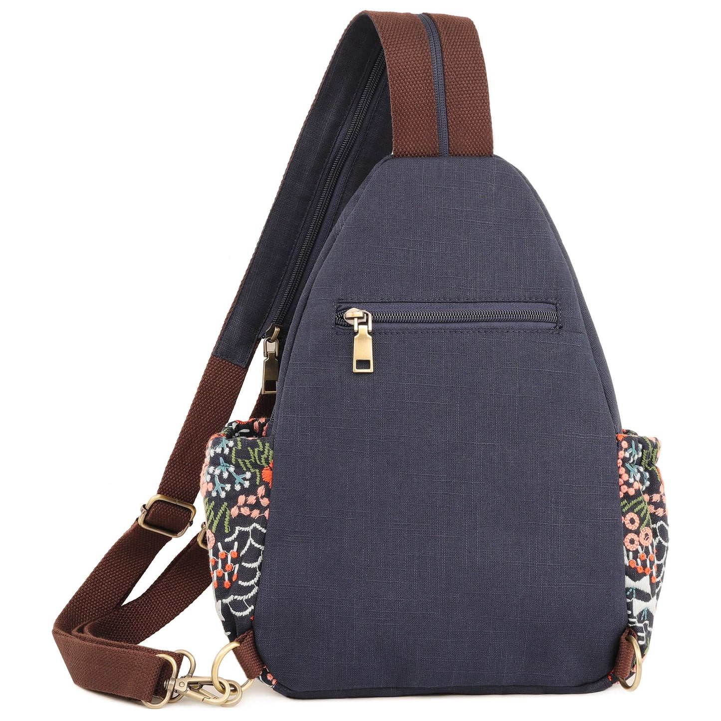 SILKAREA Canvas Sling Backpack Purse for Women Embroidered Flowers Travel Backpack Crossbody Bag Shoulder Bag (Embroidered B)