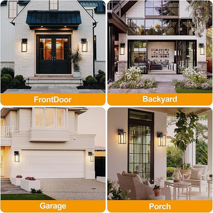 Kalium Porch Lights Outdoor Wall Light Fixture 2pcs, Matte Black, Wall Sconce 12.4 in, Toughened Frame, Clear Glass Shade, Waterproof Lanterns, Suitable for Patio, Exterior, Front, Door, Entryway