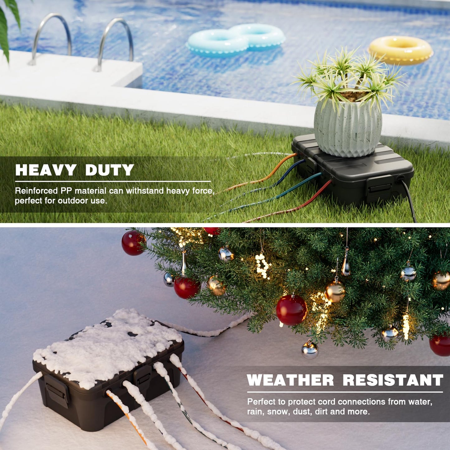 Flemoon Large Outdoor Electrical Box (12.5 x 8.5 x 5 inch), IP54 Waterproof Extension Cord Cover Weatherproof, Protect Outlet, Plug, Socket, Timer, Power Strip, Holiday Light Decoration, Black