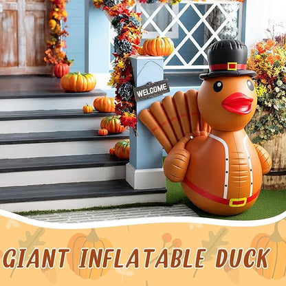 Hungdao 2 Pcs 4 Feet PVC Thanksgiving Inflatables Turkey Duck, Giant Thanksgiving Duck with Turkey Tail, Huge Blow up Rubber Decorations for Outdoor Indoor Lawn Pool Float Yard Fall Party Supplies