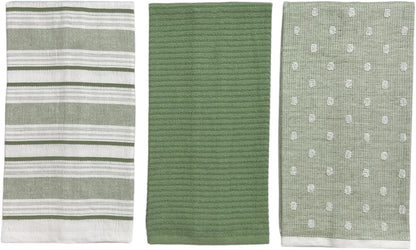 Sage Green White Kitchen Hand Dish Towels: Oversized 28" x 16", 100% Cotton