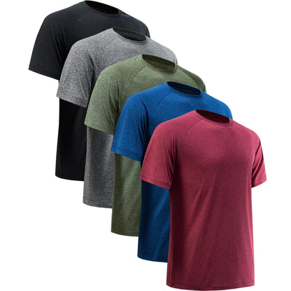 MCPORO Workout Shirts for Men Short Sleeve Quick Dry Athletic Gym Active T Shirt Moisture Wicking 5 Pack Black, Dark Grey, Dark Blue, Army Green, Wine Red XX-Large