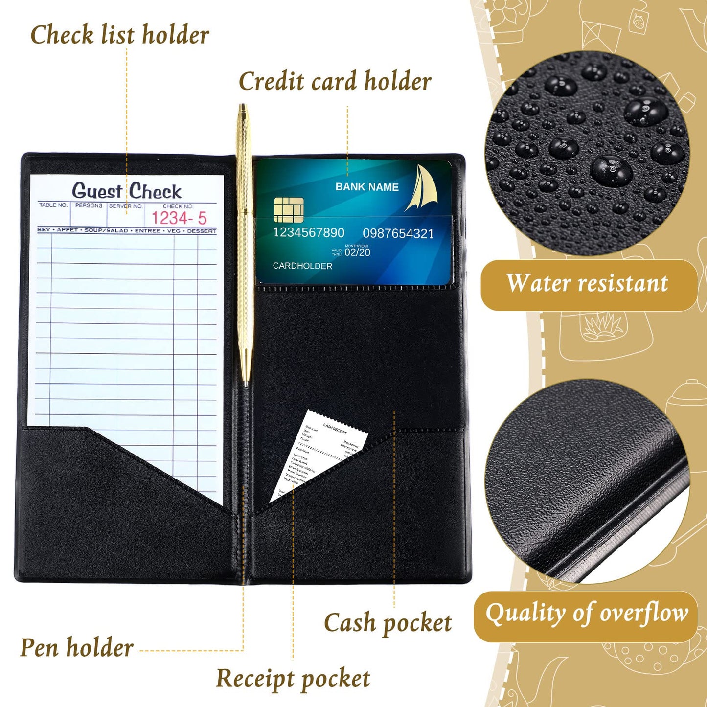 Amyhill 60 Pcs Check Presenters for Restaurants, Guest Bill Card Holders Restaurant Check Presenters Restaurant Tip Holders for Servers Waitress Waiter(Black)