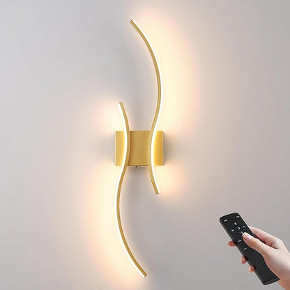 Battery Operated Wall Sconces with Remote Control, Stepless Colors 3000K-6000K & Dimming, LED Gold Wireless Wall Light for Living Room, Hallway, Bedroom, 27.5 Inch (1 Pack)