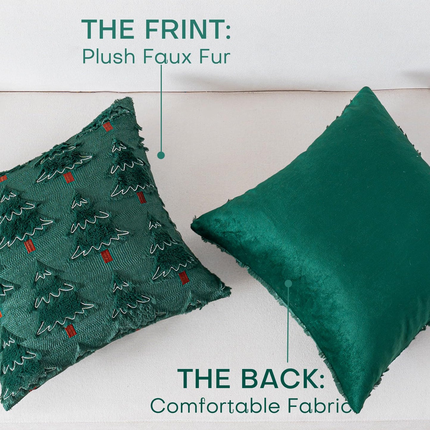 ZSkogur Christmas Throw Pillow Covers 18x18 Set of 2, Christmas Tree Decoration Cushion CoversCushion Covers Soft Faux Fur Pillow Cases for Sofa Couch Bed Winter Holiday Festivals Home Decor, Green