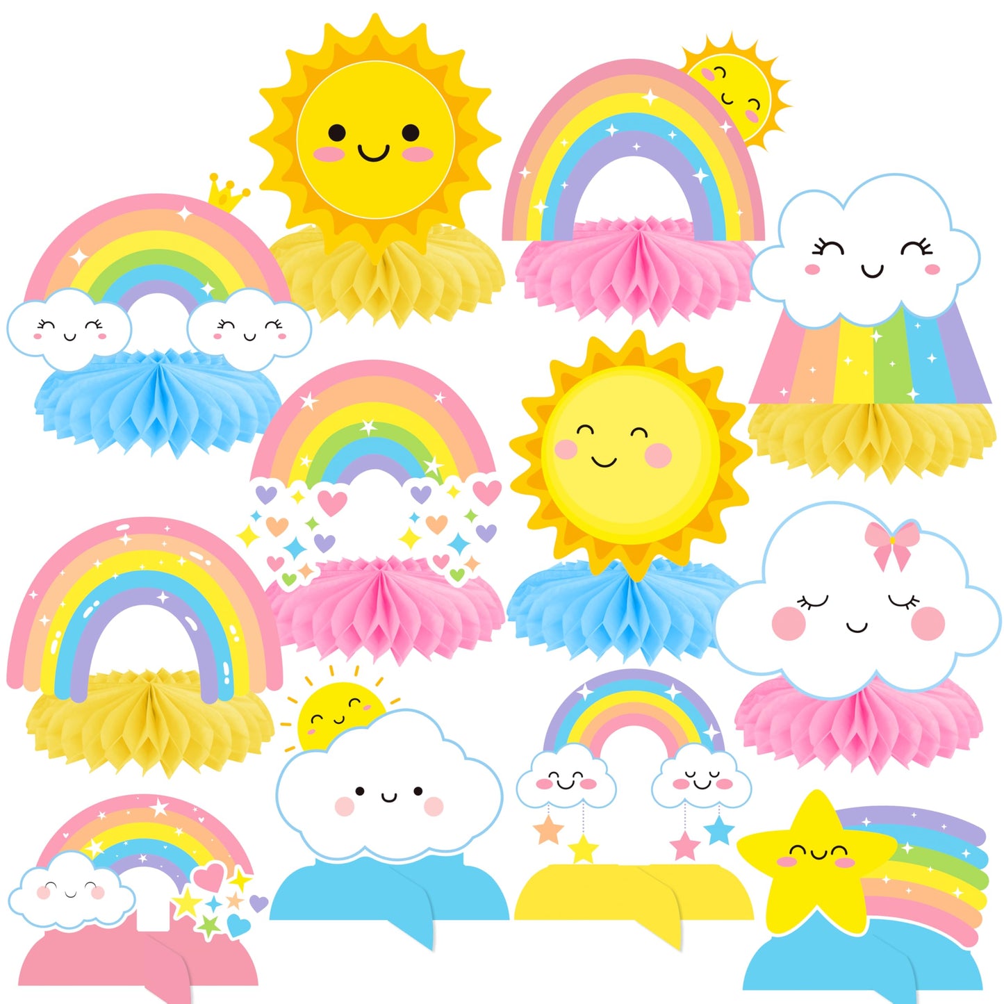 Rainbow Party Honeycomb Centerpieces Rainbow Birthday Party Decorations Cloud Sun Star Rainbow Theme Party Centerpiece Decoration for Rainbow Birthday Party Baby Shower Supplies